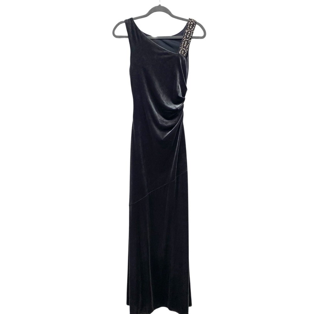 Vince Camuto Woman’s Velvet Charcoal Gray Embellished One Shoulder Gown Sz 2 - Picture 2 of 6